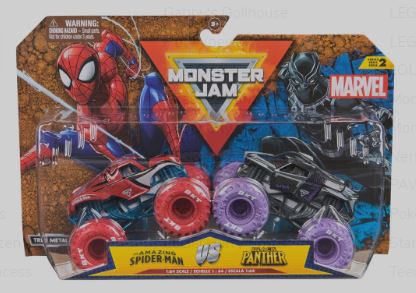 MONSTER JAM 1:64 DIE CAST 2 PACK MARVEL - THE AMAZING SPIDER MAN VS BLACK PANTHER For Cheap