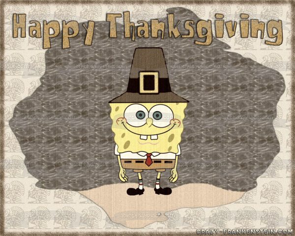 SpongeBob SquarePants Happy Thanksgiving SpongeBob Pilgrim Costume Edible Cake Topper Image ABPID52726 Supply