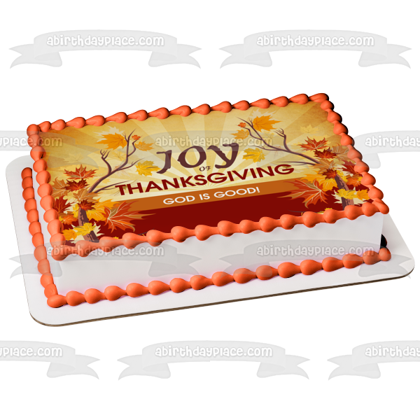 Joy of Thanksgiving God Is Good Fall Colored Leaves Edible Cake Topper Image ABPID52734 Online now