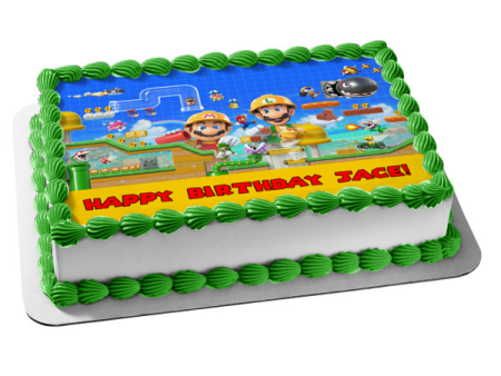 Super Mario Maker 2 Luigi and Mario Personalizable Video Game Edible Cake Topper Image ABPID52760 Online Hot Sale