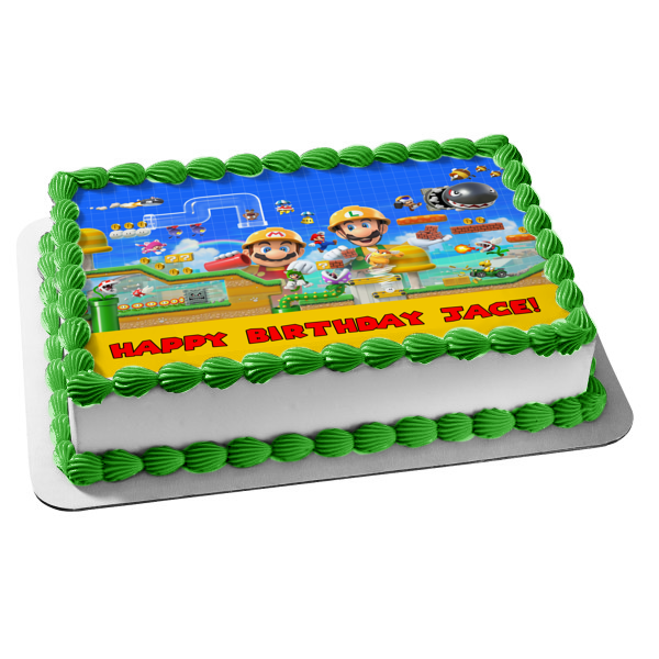 Super Mario Maker 2 Luigi and Mario Personalizable Video Game Edible Cake Topper Image ABPID52760 Online Hot Sale