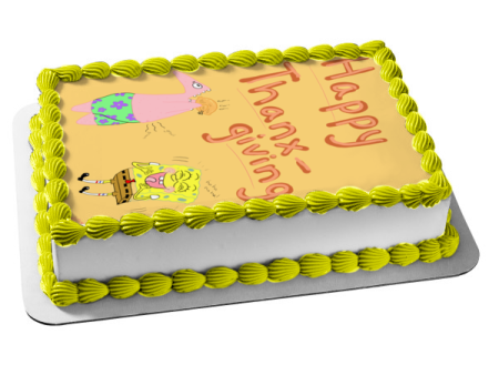 SpongeBob SquarePants Happy Thanx-Giving Patrick Eating Turkey Edible Cake Topper Image ABPID52727 For Cheap