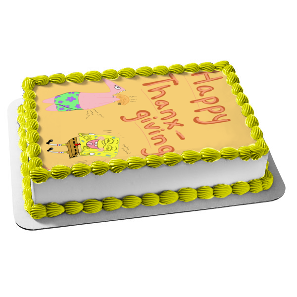 SpongeBob SquarePants Happy Thanx-Giving Patrick Eating Turkey Edible Cake Topper Image ABPID52727 For Cheap