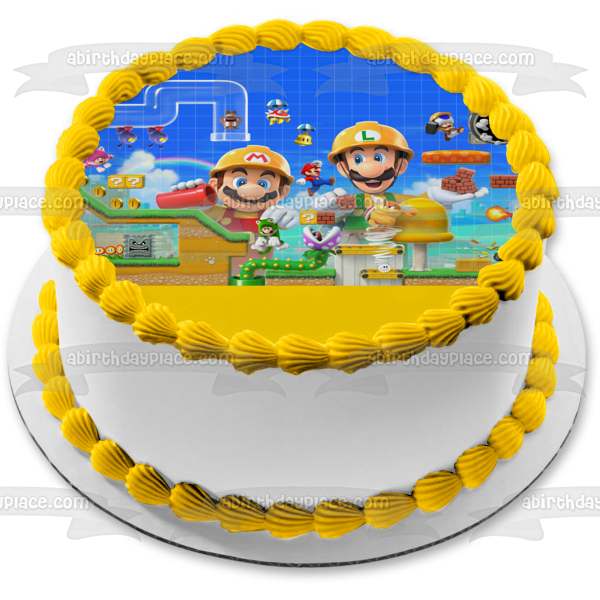 Super Mario Maker 2 Luigi and Mario Personalizable Video Game Edible Cake Topper Image ABPID52760 Online Hot Sale