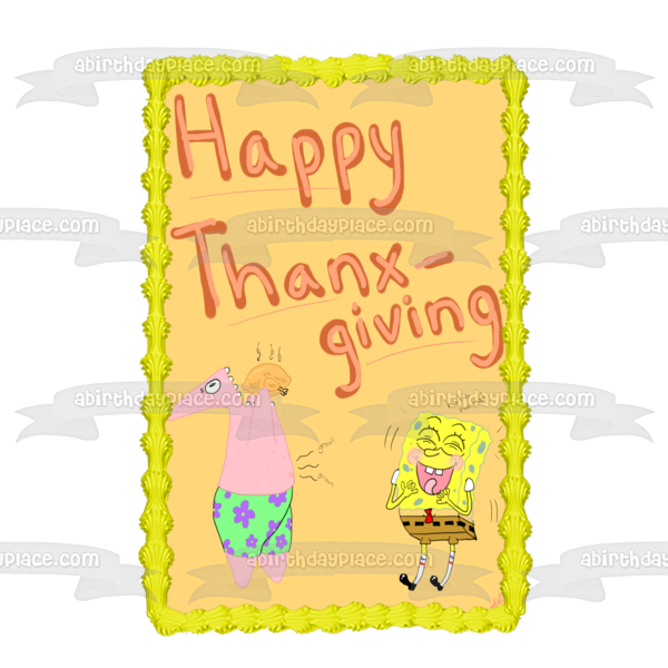 SpongeBob SquarePants Happy Thanx-Giving Patrick Eating Turkey Edible Cake Topper Image ABPID52727 For Cheap