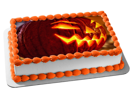 Scary Jack-O-Lantern Halloween Pumpkin Edible Cake Topper Image ABPID52625 Sale