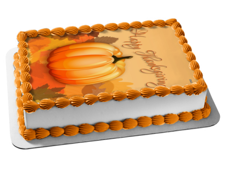 Happy Thanksgiving Pumpkin Fall Colored Leaves Edible Cake Topper Image ABPID52714 Online Sale