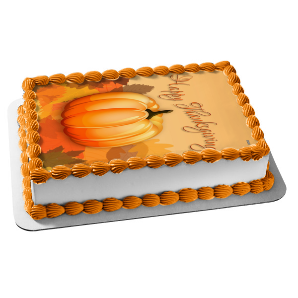 Happy Thanksgiving Pumpkin Fall Colored Leaves Edible Cake Topper Image ABPID52714 Online Sale