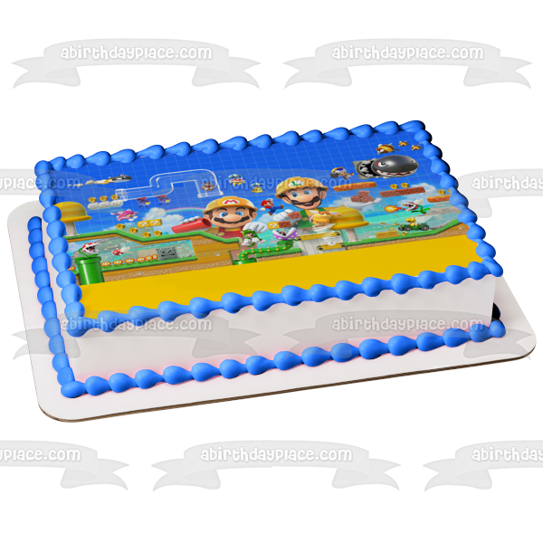 Super Mario Maker 2 Luigi and Mario Personalizable Video Game Edible Cake Topper Image ABPID52760 Online Hot Sale