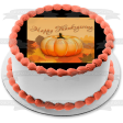 Happy Thanksgiving Pumpkin Fall Colored Leaves Edible Cake Topper Image ABPID52714 Online Sale