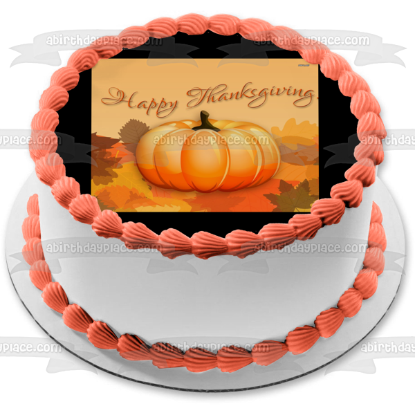 Happy Thanksgiving Pumpkin Fall Colored Leaves Edible Cake Topper Image ABPID52714 Online Sale