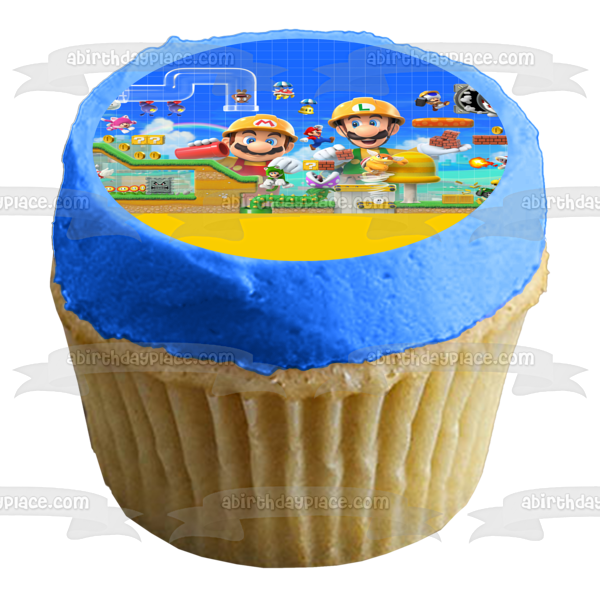 Super Mario Maker 2 Luigi and Mario Personalizable Video Game Edible Cake Topper Image ABPID52760 Online Hot Sale