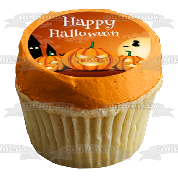 Happy Halloween Flying Witch on a Broomstick Scary Jack-O-Lanterns Edible Cake Topper Image ABPID52672 For Cheap