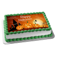 Happy Halloween Flying Witch on a Broomstick Scary Jack-O-Lanterns Edible Cake Topper Image ABPID52672 For Cheap