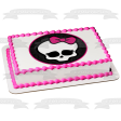 Monster High Skullette Pretty Pink Bow Skull Skeleton Background Pink Border Edible Cake Topper Image ABPID52762 Online Sale