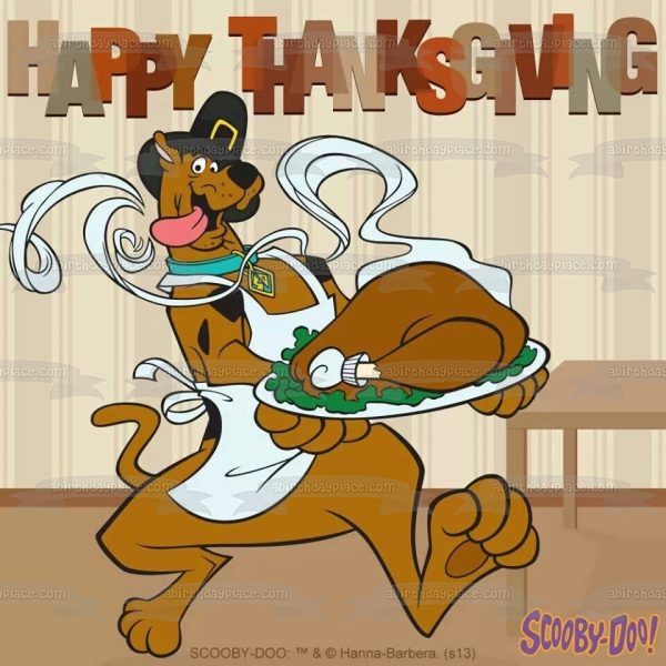 Scooby-Doo Happy Thanksgiving Scooby-Doo Dressed As a Pilgrim Turkey Edible Cake Topper Image ABPID52724 For Sale