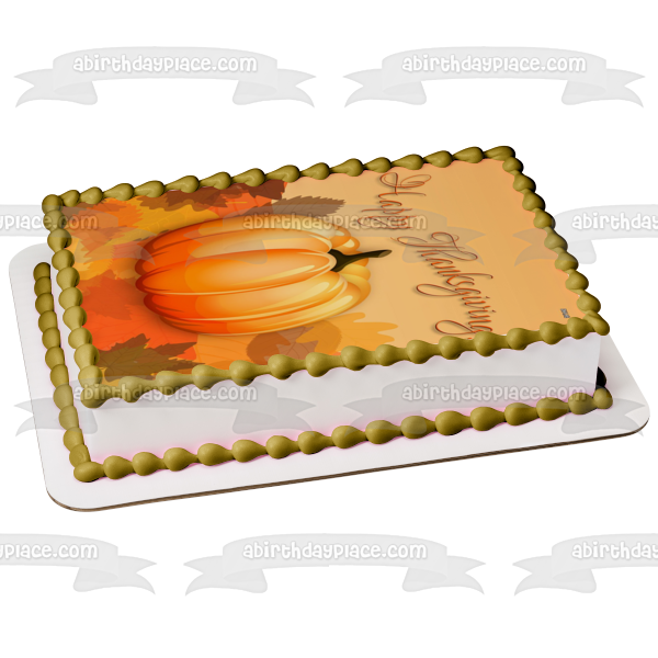 Happy Thanksgiving Pumpkin Fall Colored Leaves Edible Cake Topper Image ABPID52714 Online Sale