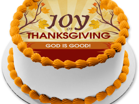 Joy of Thanksgiving God Is Good Fall Colored Leaves Edible Cake Topper Image ABPID52734 Online now