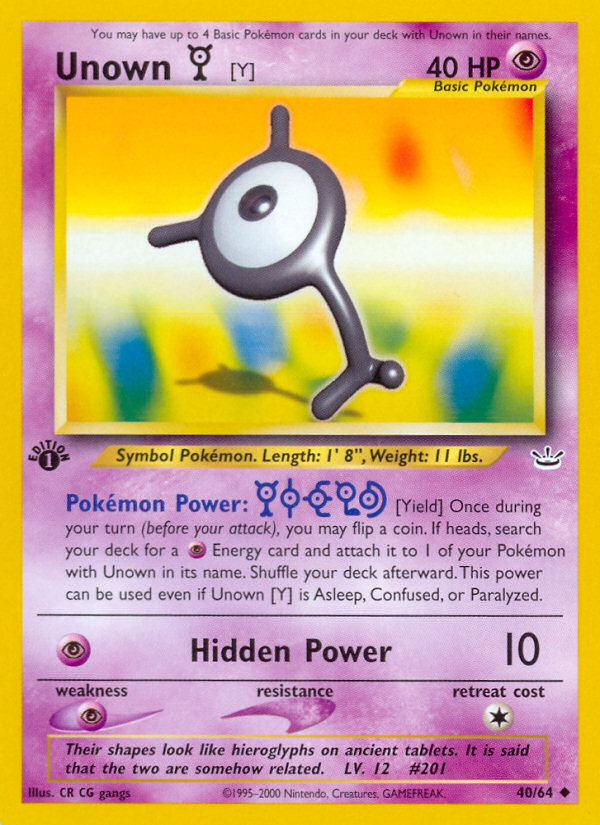 Unown [Y] (40 64) [Neo Revelation 1st Edition] Cheap